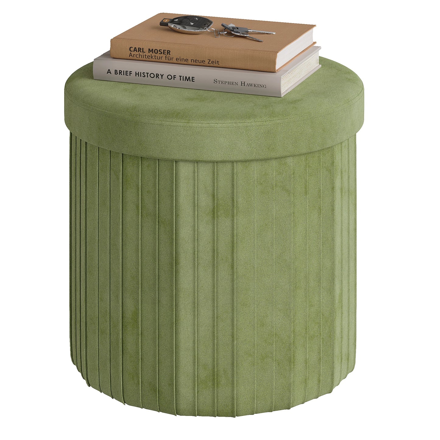 Velvet Round Ottoman with MDF Foldable Design and Removable Padded Lid - Stylish Storage Solution for Living Room Footstool
