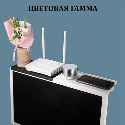 Single Unit Wireless Router and Set-Top Box Storage Rack for Computer and TV Screens - No Perforation Design