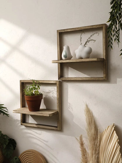Rustic Wooden Floating Display Shelves for Wall Storage in Bedroom, Kitchen, and Bathroom
