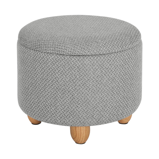 Upholstered Storage Pouf Ottoman with Lid and Pine Legs - Foldable Space-Saving Stool for Living Room and Bedroom