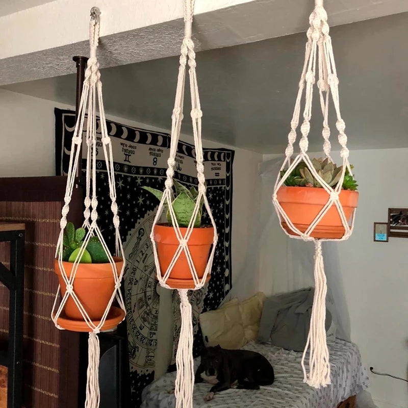 Macrame Hanging Planter - Decorative Wall Plant Holder and Flower Basket for Balcony Decor