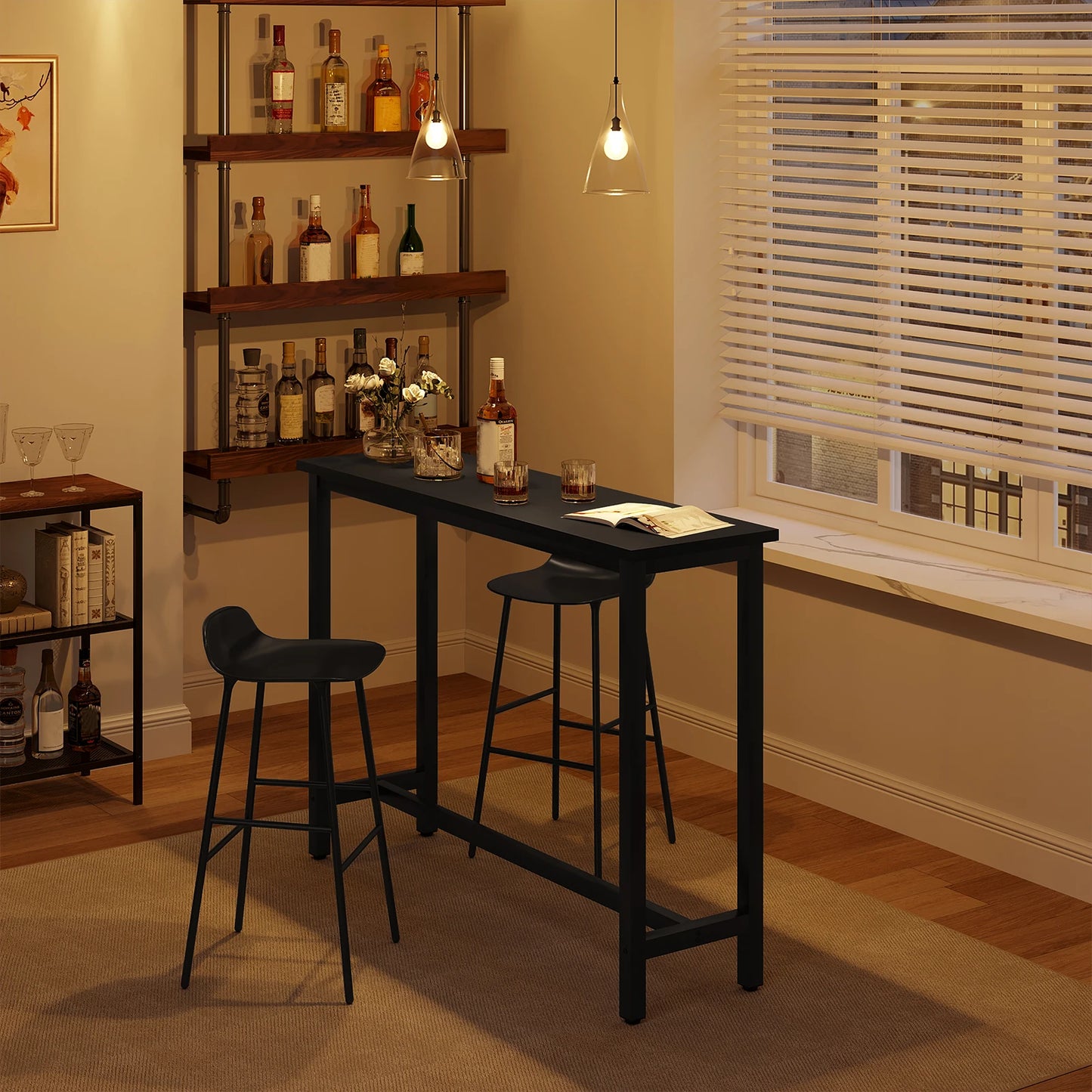 Metal Kitchen Bar Table with Footrest - Versatile Breakfast, Dining, and Coffee Table for Living Room and Entryway