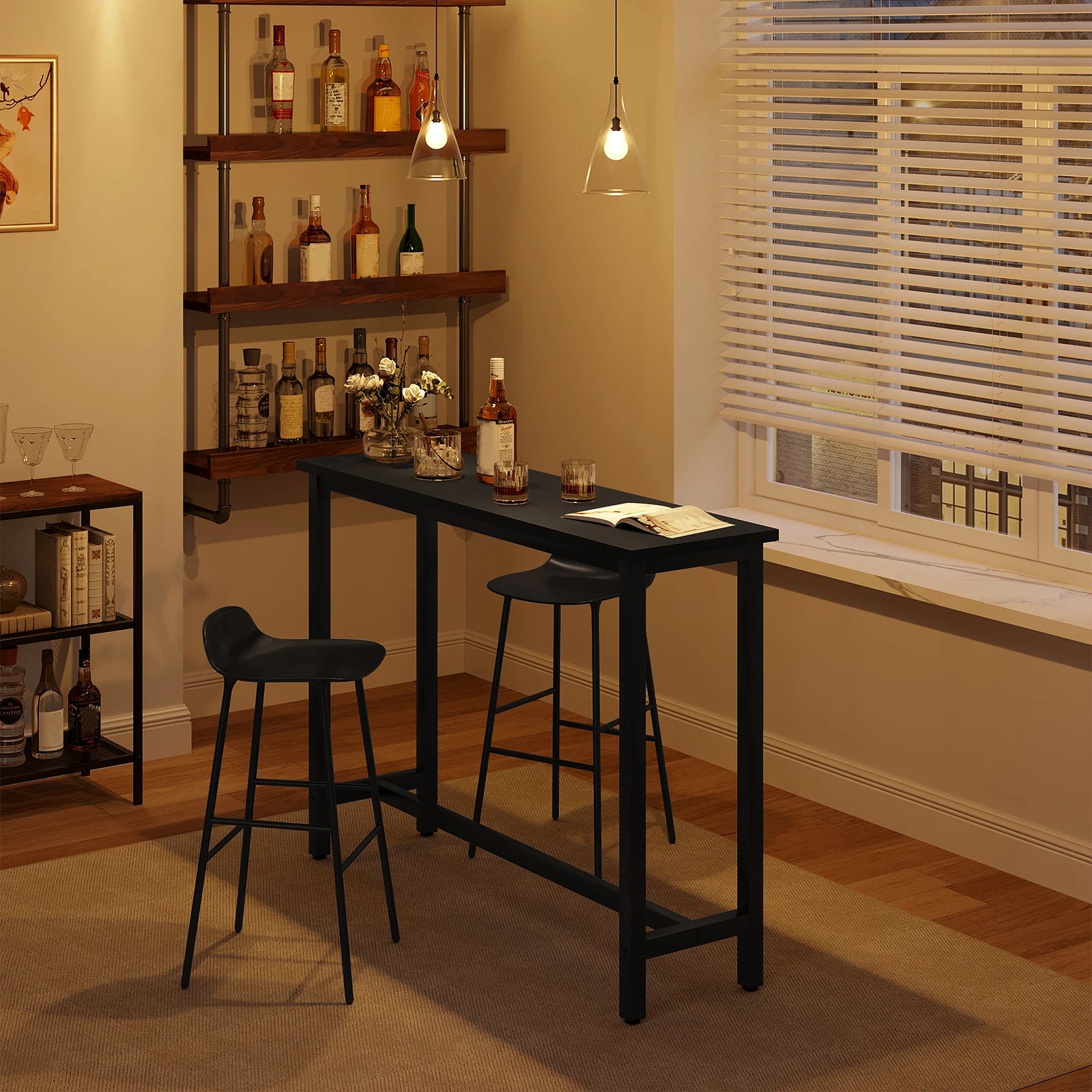 Metal Kitchen Bar Table with Footrest - Versatile Breakfast, Dining, and Coffee Table for Living Room and Entryway