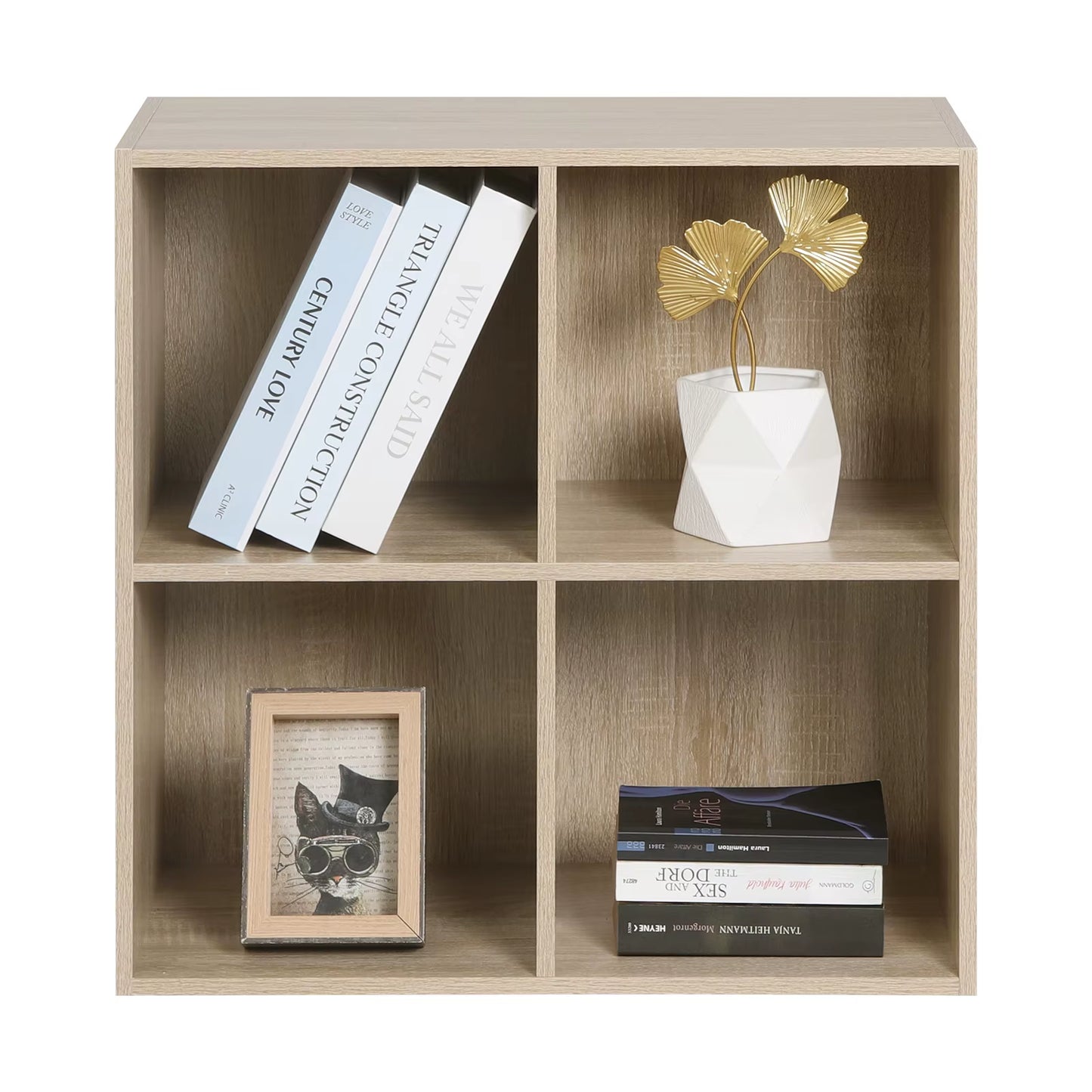 White Wooden Bookshelf with 4 Storage Cubes - Versatile Organizer for Bedroom, Living Room, and Kids' Room