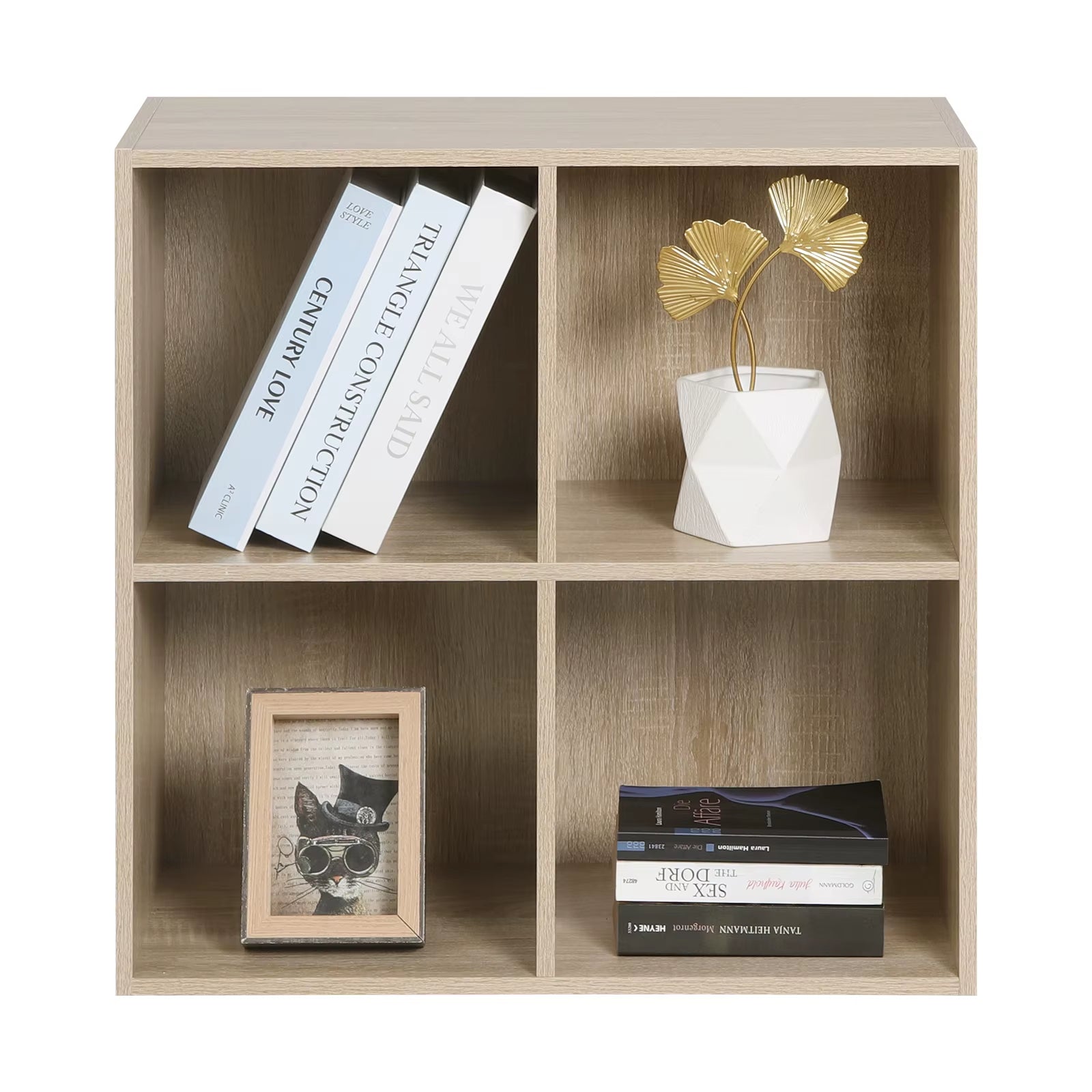 White Wooden Bookshelf with 4 Storage Cubes - Versatile Organizer for Bedroom, Living Room, and Kids' Room