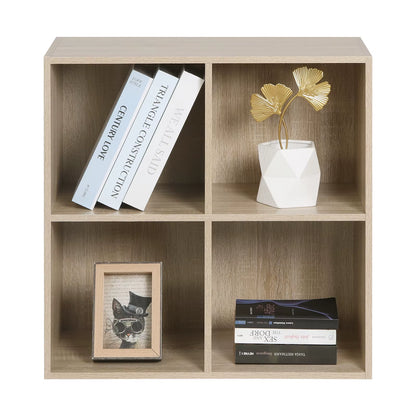 White Wooden Bookshelf with 4 Storage Cubes - Versatile Organizer for Bedroom, Living Room, and Kids' Room