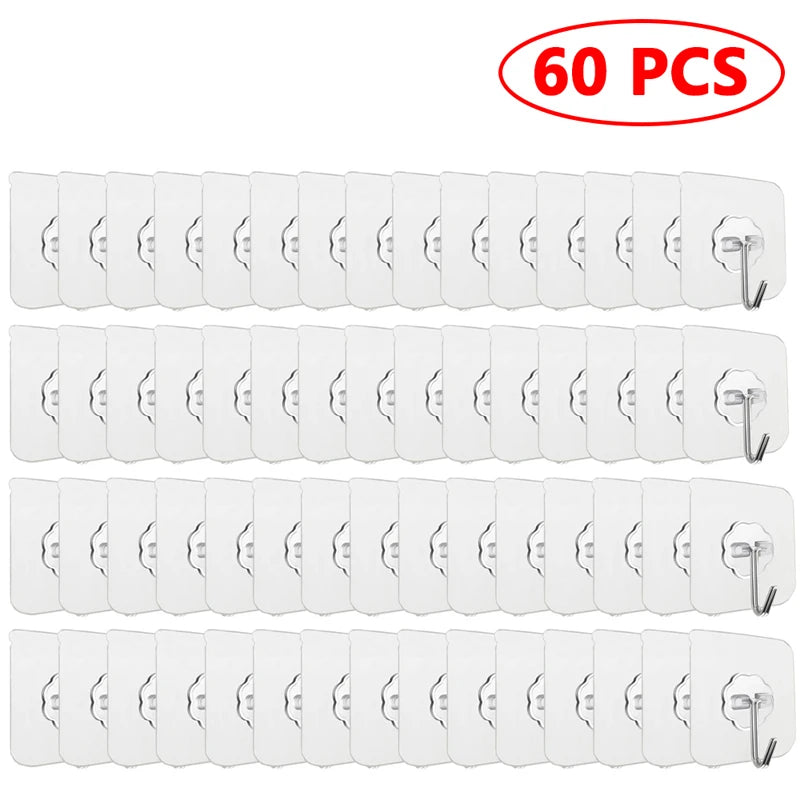 30-Piece Transparent Strong Self-Adhesive Wall and Door Hooks - Heavy-Duty Suction Cup Hangers for Kitchen and Bathroom Use