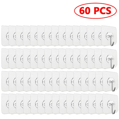 30-Piece Transparent Strong Self-Adhesive Wall and Door Hooks - Heavy-Duty Suction Cup Hangers for Kitchen and Bathroom Use