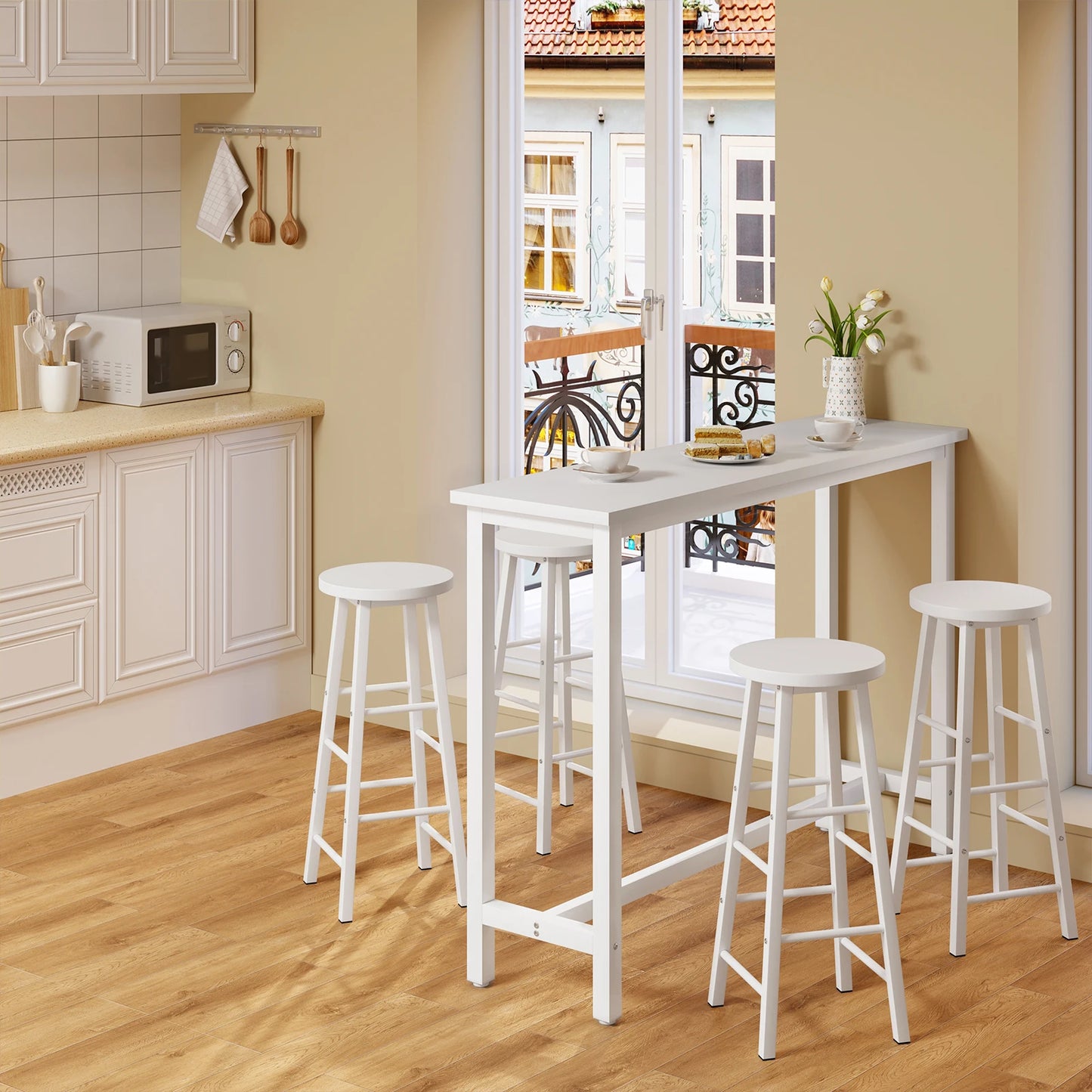 Metal Kitchen Bar Table with Footrest - Versatile Breakfast, Dining, and Coffee Table for Living Room and Entryway