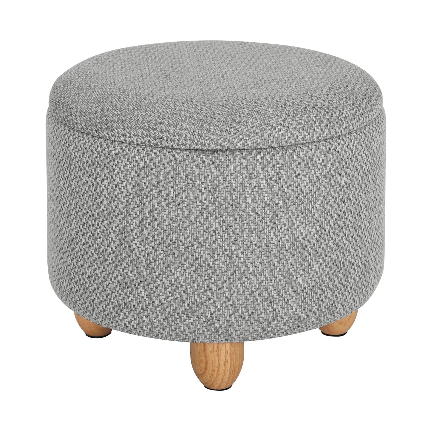 Upholstered Storage Pouf Ottoman with Lid and Pine Legs - Foldable Space-Saving Stool for Living Room and Bedroom