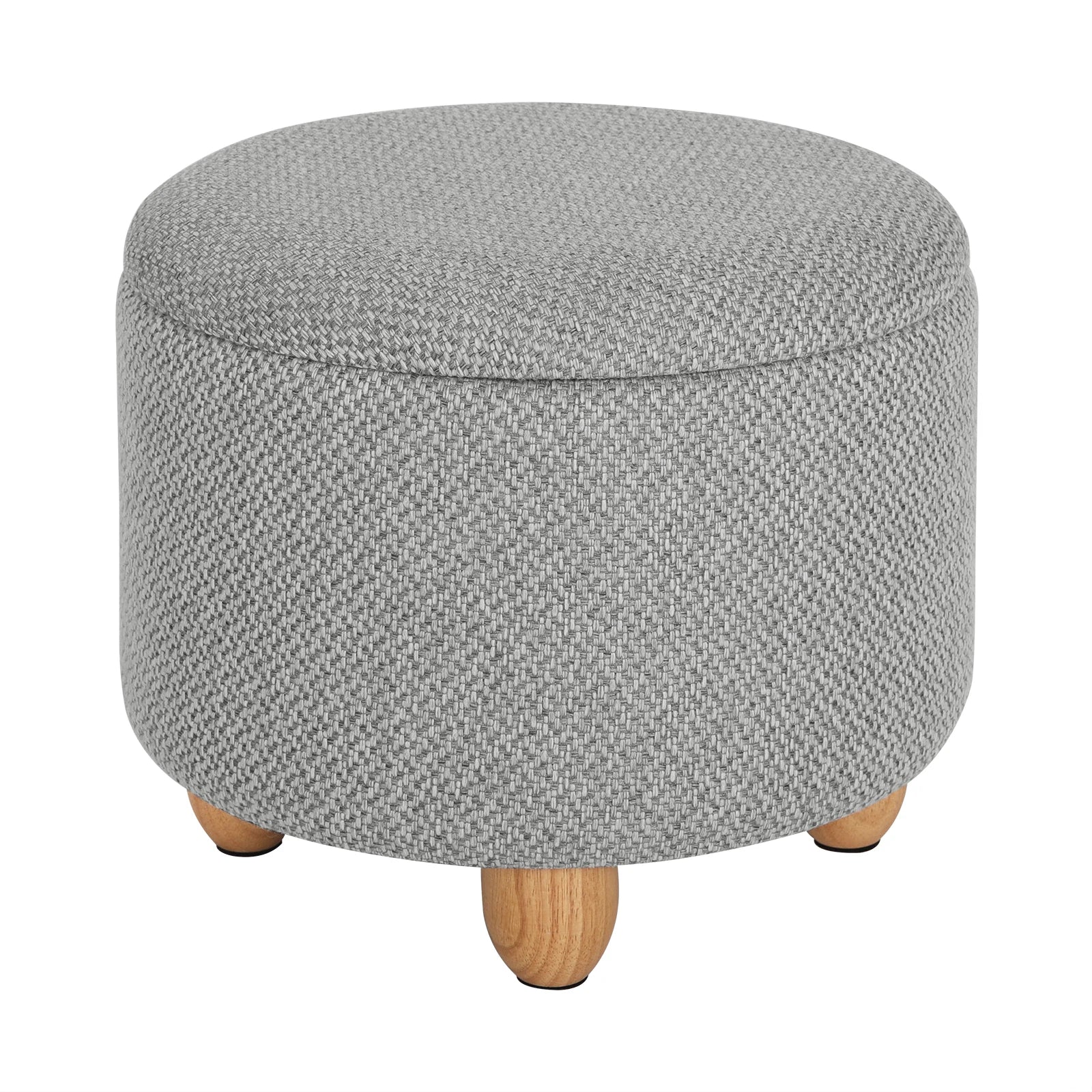 Upholstered Storage Pouf Ottoman with Lid and Pine Legs - Foldable Space-Saving Stool for Living Room and Bedroom