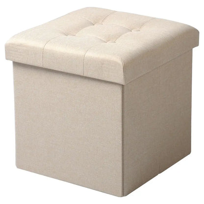 Foldable Grey Upholstered Storage Ottoman Chair and Footstool with Removable Cover