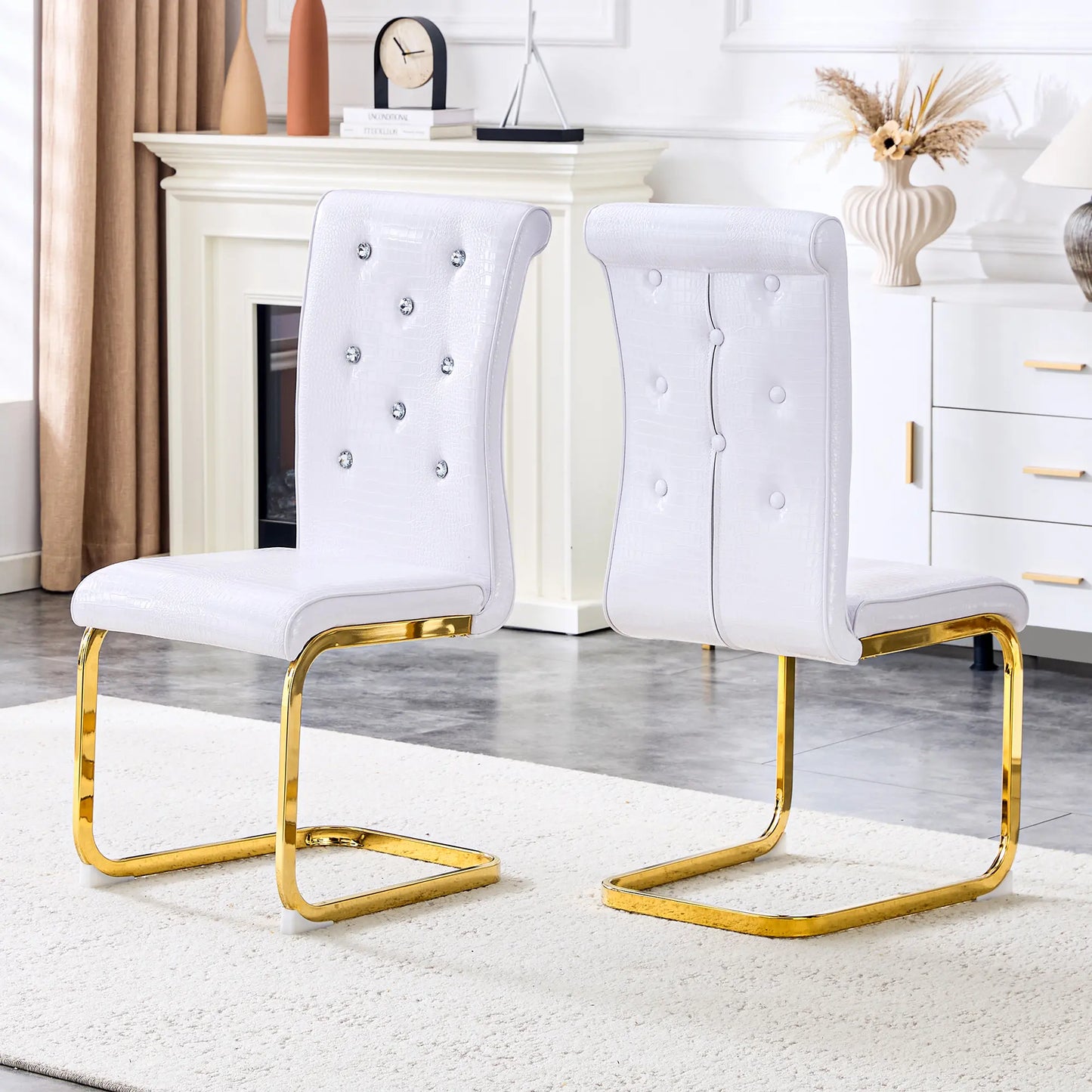 Set of 4/6 Retro Faux Crocodile Leather Dining Chairs with Crystal Buckle, Upholstered Bow-Shaped Metal Legs, Ideal for Living Room and Kitchen