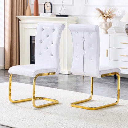 Set of 4/6 Retro Faux Crocodile Leather Dining Chairs with Crystal Buckle, Upholstered Bow-Shaped Metal Legs, Ideal for Living Room and Kitchen