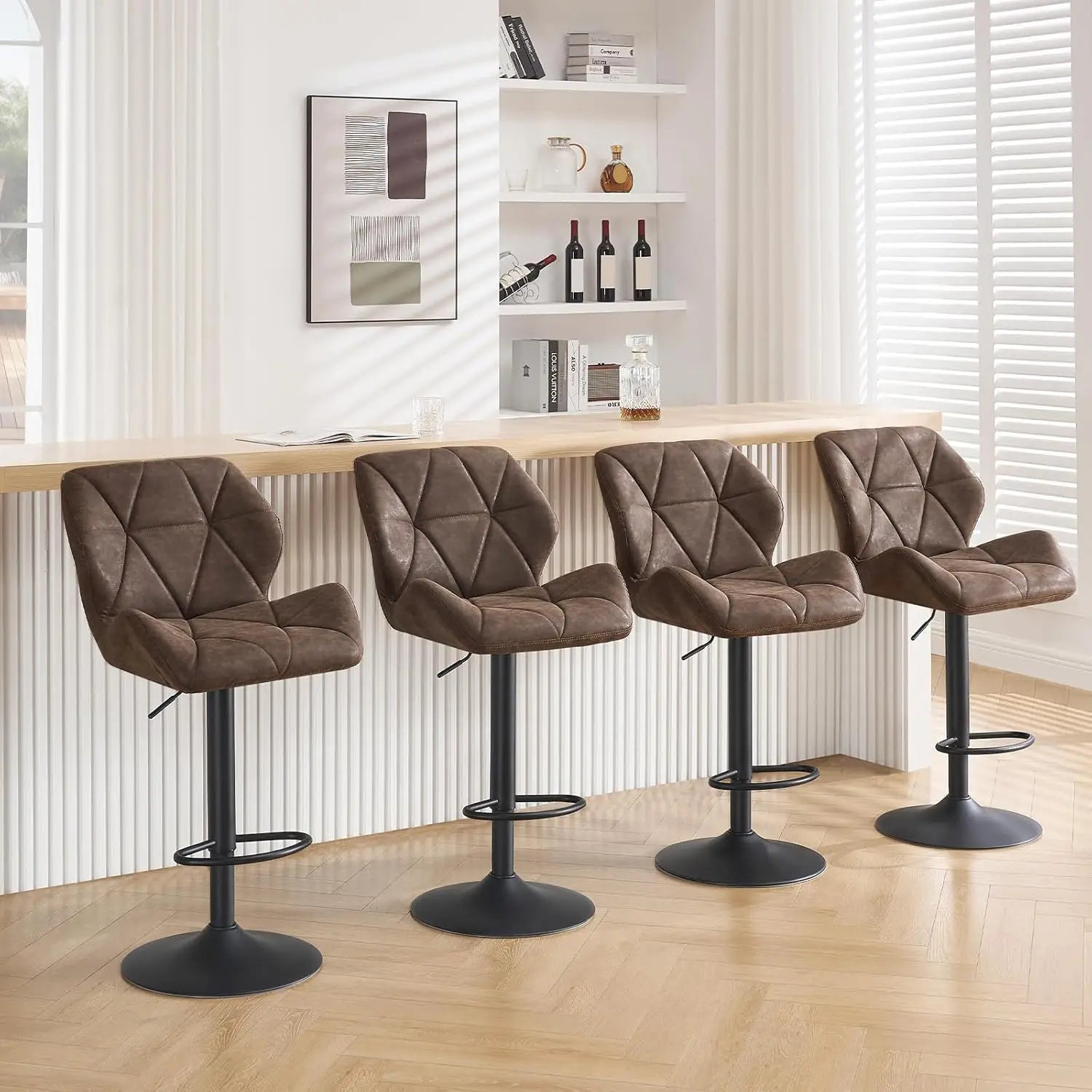 WOLTU Set of 2 Adjustable Swivel Bar Stools with Gas Lift and Steel Footrest for Kitchen Island and Dining Areas