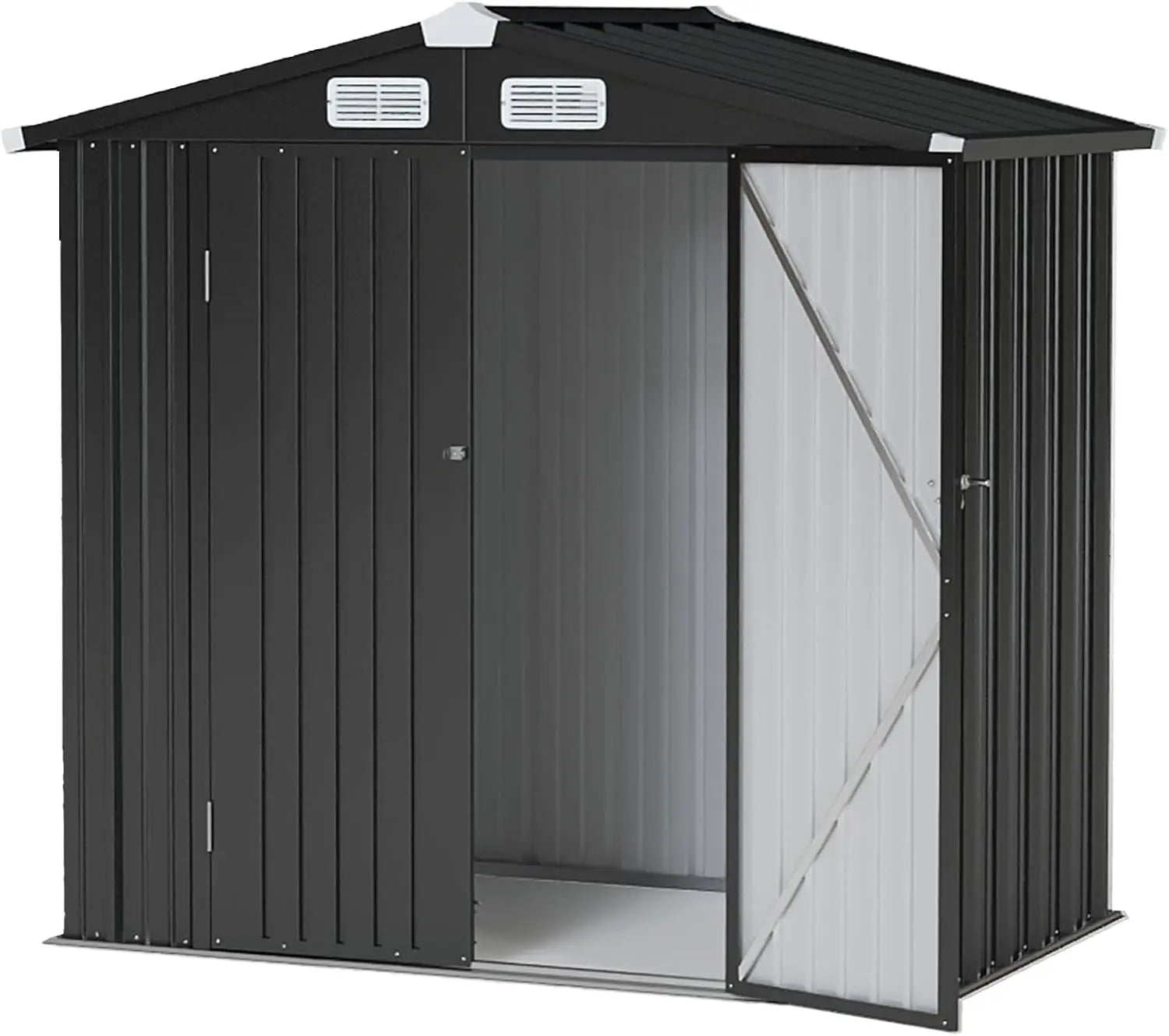 Aoxun 6X4 FT Metal Storage Shed with Sloping Roof, Lockable Door, and Rust-Proof Galvanized Steel for Efficient Outdoor Organization of Patio, Lawn, and Garden Tools