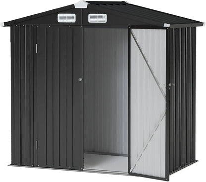 Aoxun 6X4 FT Metal Storage Shed with Sloping Roof, Lockable Door, and Rust-Proof Galvanized Steel for Efficient Outdoor Organization of Patio, Lawn, and Garden Tools