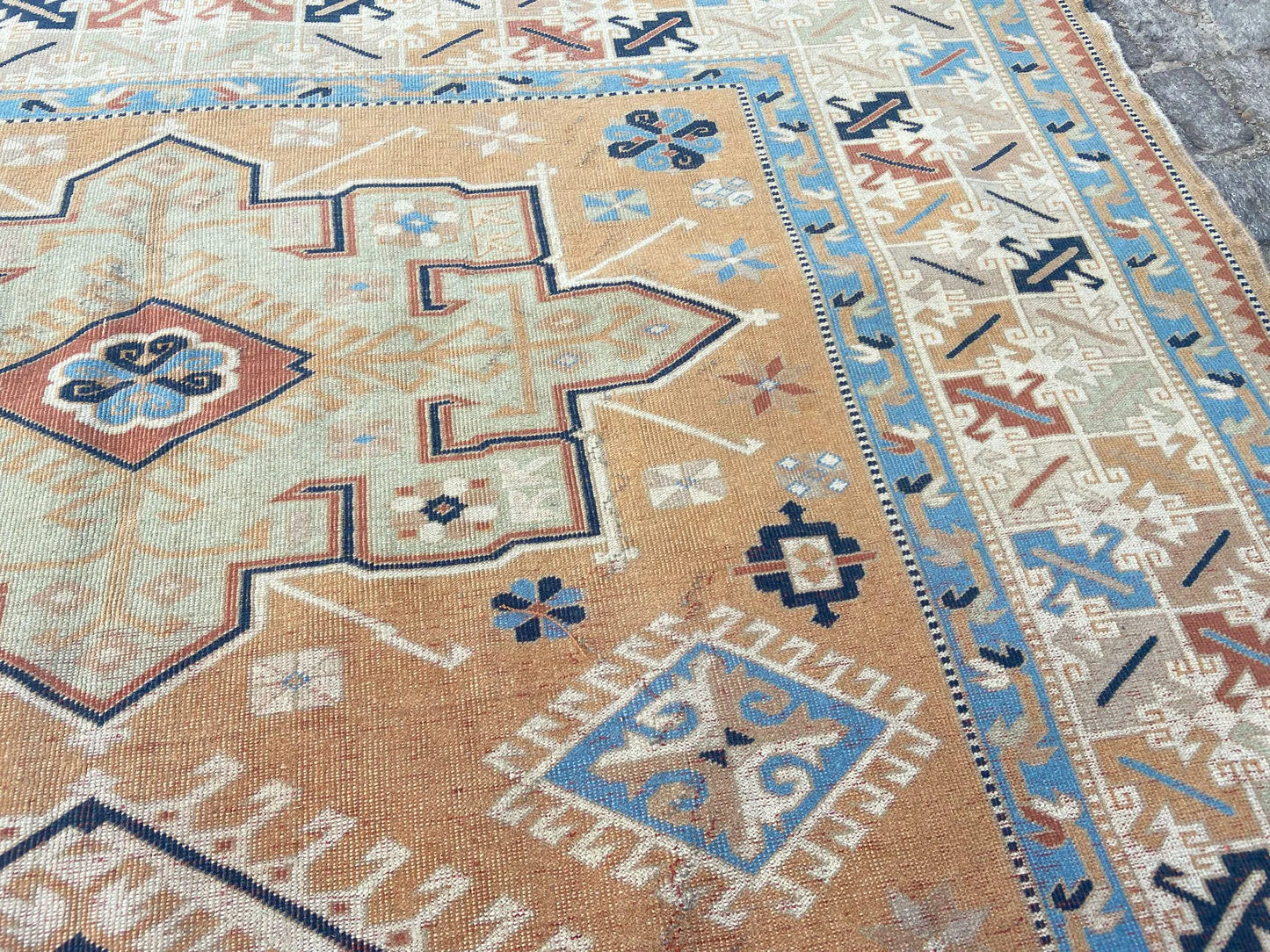 Large Vintage Persian Hand-Knotted Wool Area Rug - 6.9 x 9 Ft Antique Turkish Design