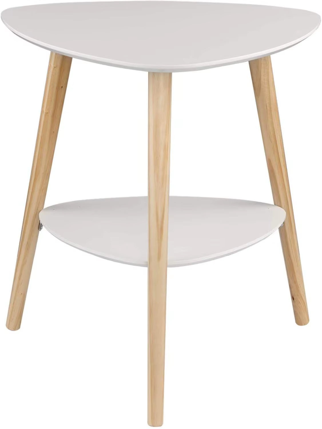 White Side Table with Two Storage Compartments, 50x40x55 cm, Wooden Legs, MDF Construction for Living Room or Bedroom