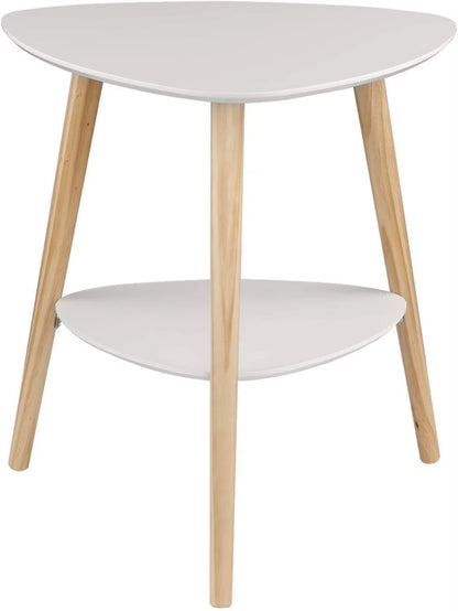 White Side Table with Two Storage Compartments, 50x40x55 cm, Wooden Legs, MDF Construction for Living Room or Bedroom
