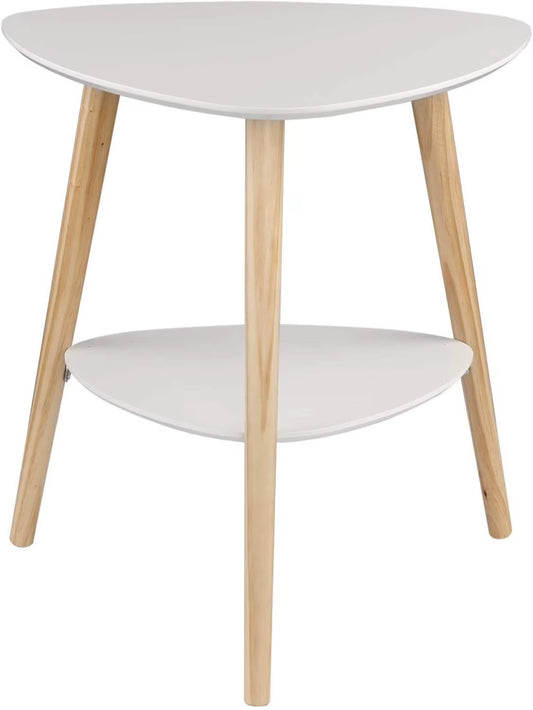 White Side Table with Two Storage Compartments, 50x40x55 cm, Wooden Legs, MDF Construction for Living Room or Bedroom