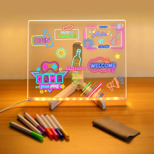 LED Message Board with Night Light - Colorful DIY Acrylic Drawing Board and 7 Pens for Children's Birthday Gifts