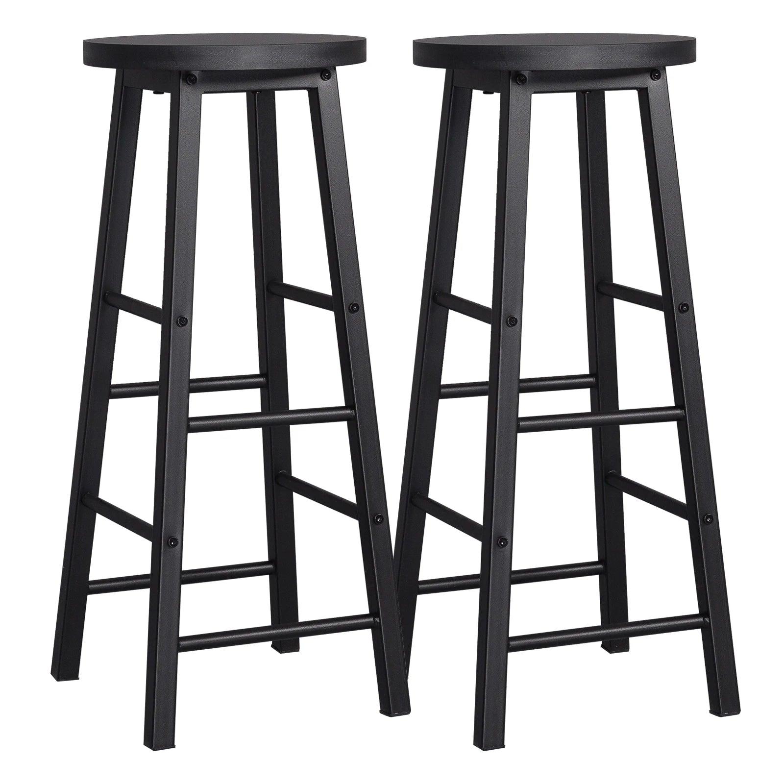 Set of 2 Solid Wood High Bar Stools with Durable Steel Frame and MDF Seat - Ideal for Bistro and Home Decor