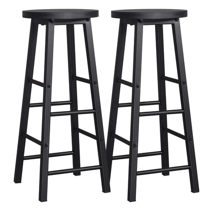Set of 2 Solid Wood High Bar Stools with Durable Steel Frame and MDF Seat - Ideal for Bistro and Home Decor