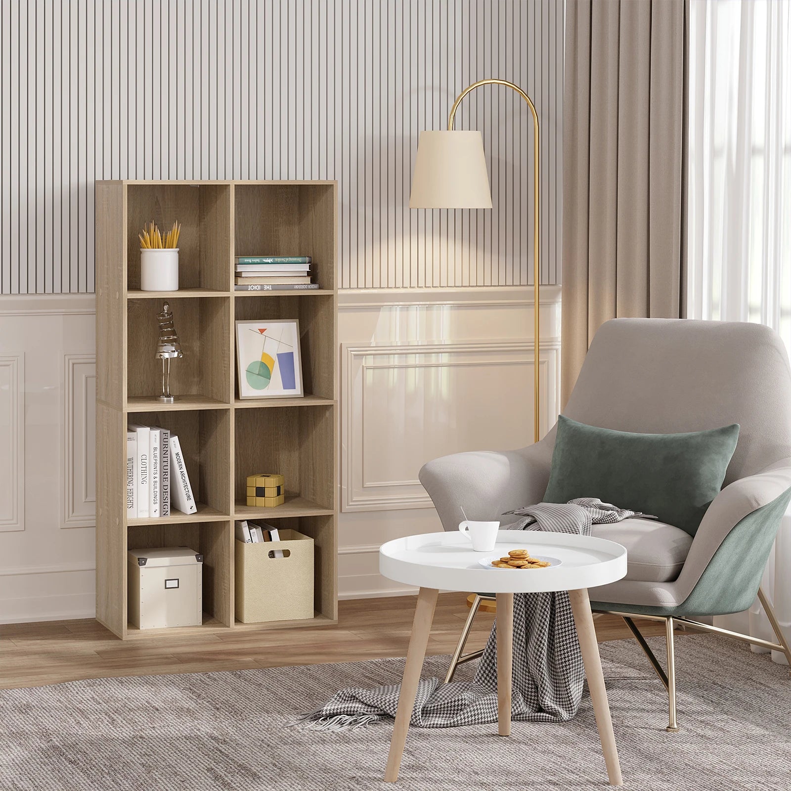 Freestanding Book Shelf with 8 Storage Cubes - Versatile Organizer for Living Room, Bedroom, and Office Furniture