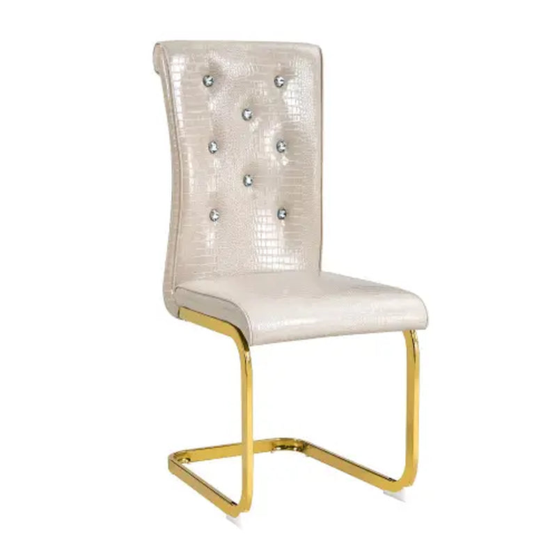 Set of 4/6 Retro Faux Crocodile Leather Dining Chairs with Crystal Buckle, Upholstered Bow-Shaped Metal Legs, Ideal for Living Room and Kitchen