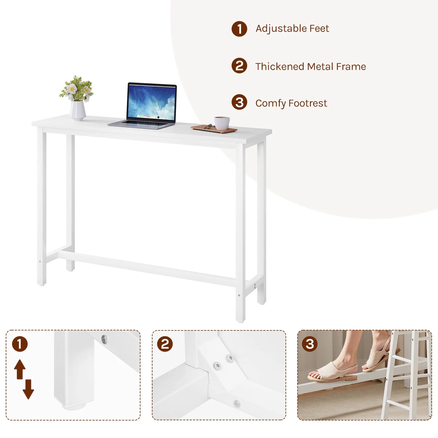 Metal Kitchen Bar Table with Footrest - Versatile Breakfast, Dining, and Coffee Table for Living Room and Entryway