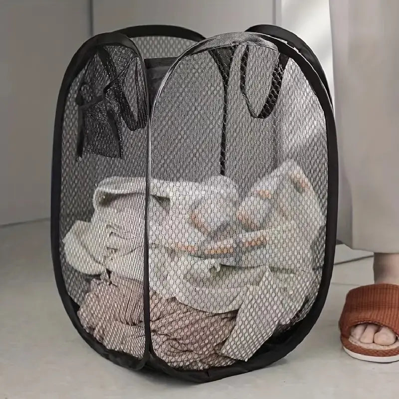 Mesh Pop-Up Laundry Basket - Foldable Large Capacity Storage Solution for Dirty Clothes