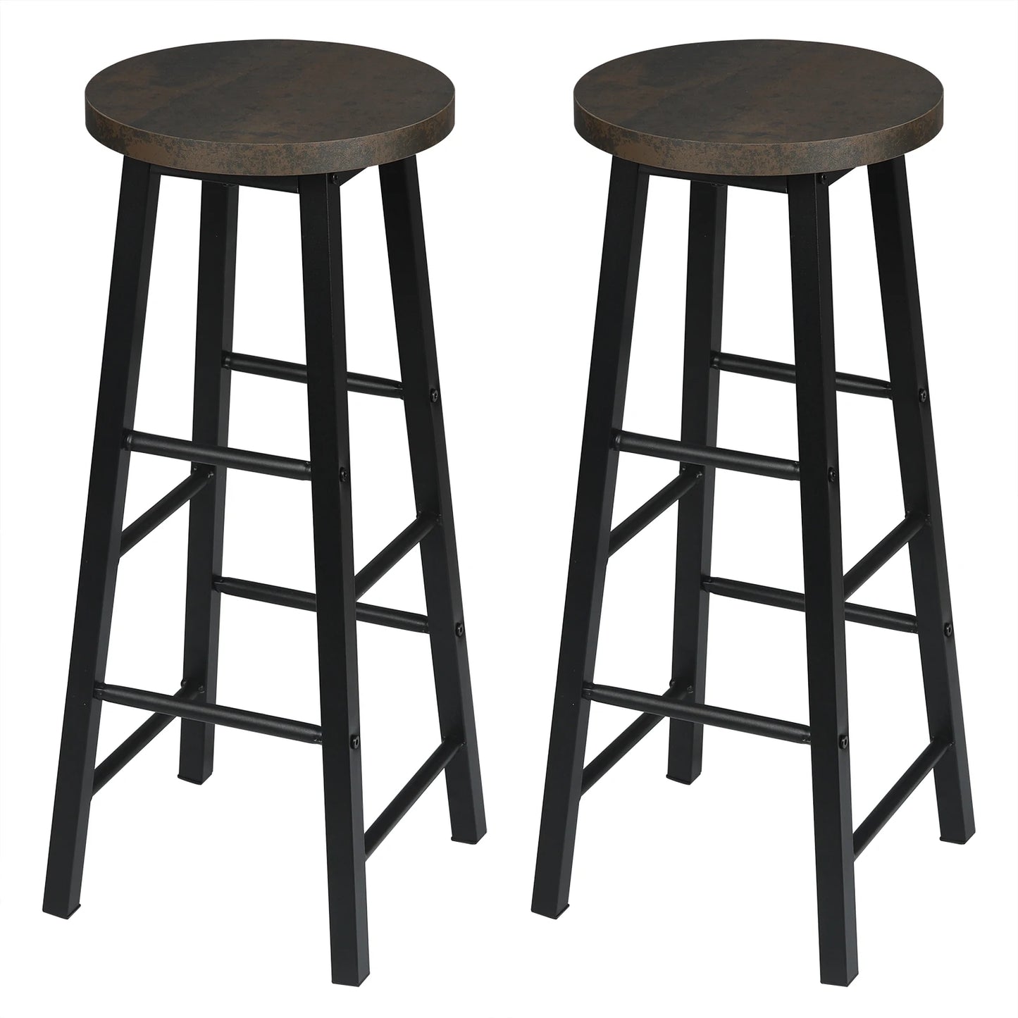 Set of 2 Solid Wood High Bar Stools with Durable Steel Frame and MDF Seat - Ideal for Bistro and Home Decor