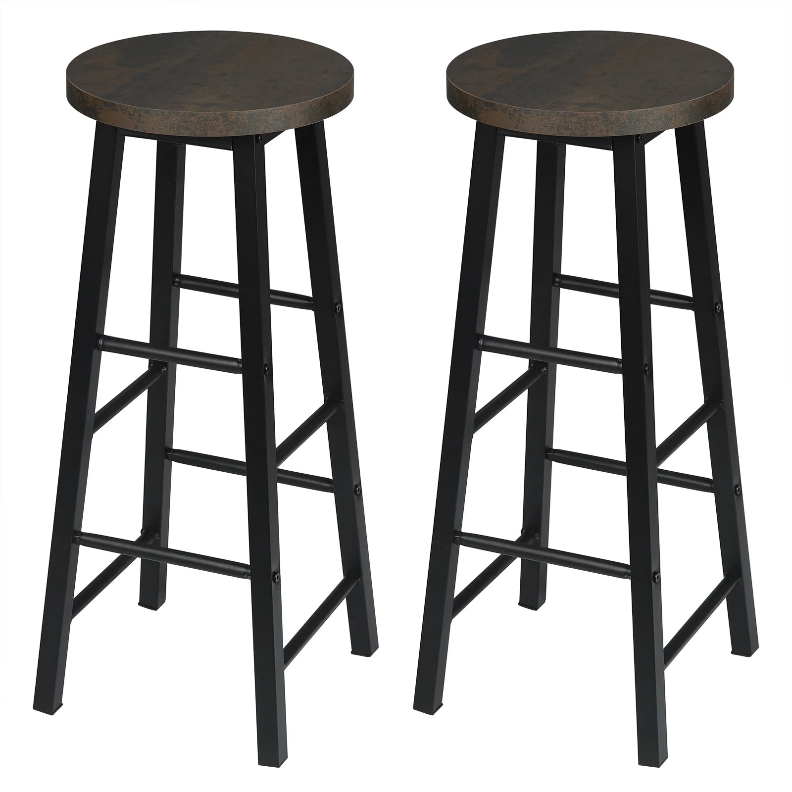 Set of 2 Solid Wood High Bar Stools with Durable Steel Frame and MDF Seat - Ideal for Bistro and Home Decor