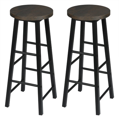 Set of 2 Solid Wood High Bar Stools with Durable Steel Frame and MDF Seat - Ideal for Bistro and Home Decor
