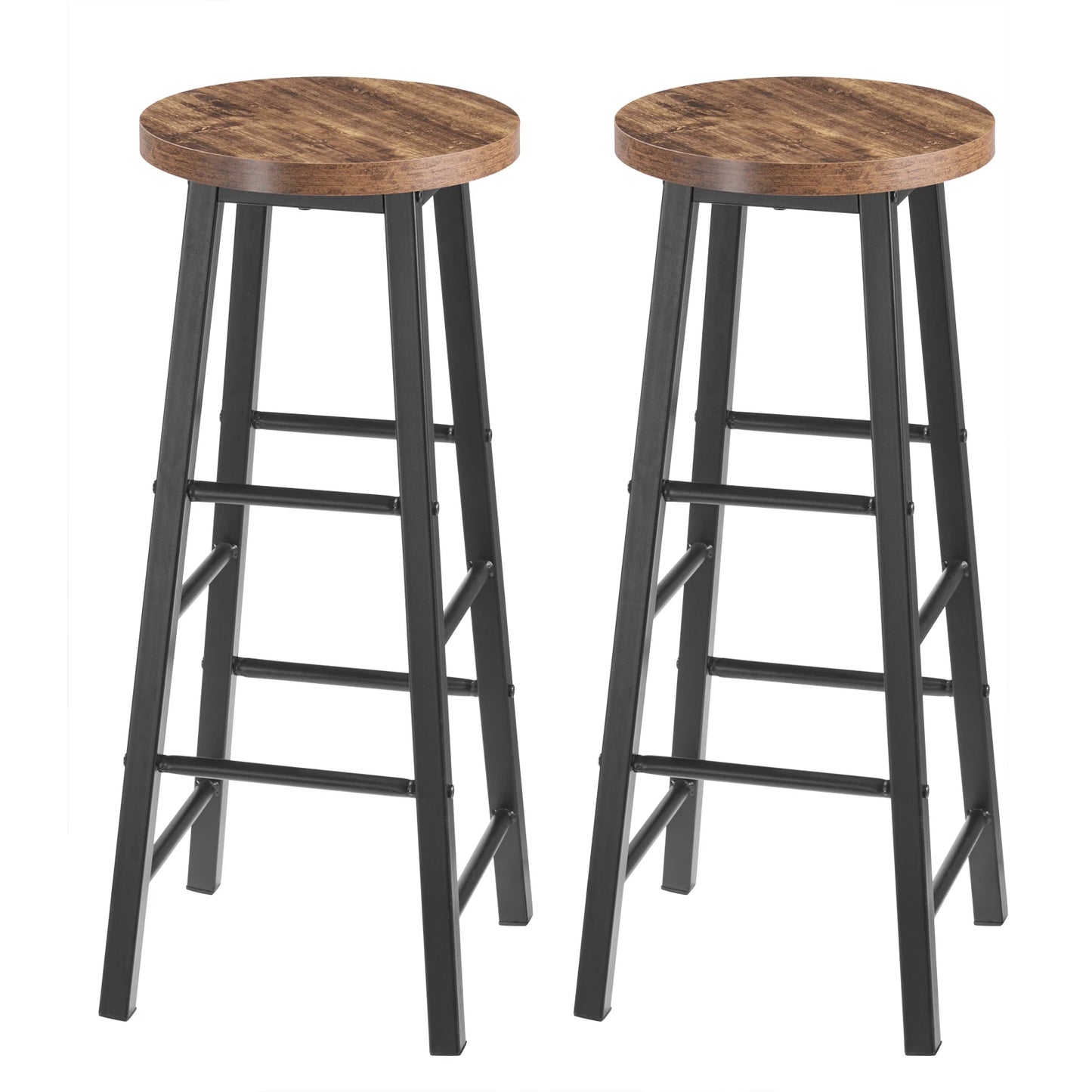 Set of 2 Solid Wood High Bar Stools with Durable Steel Frame and MDF Seat - Ideal for Bistro and Home Decor