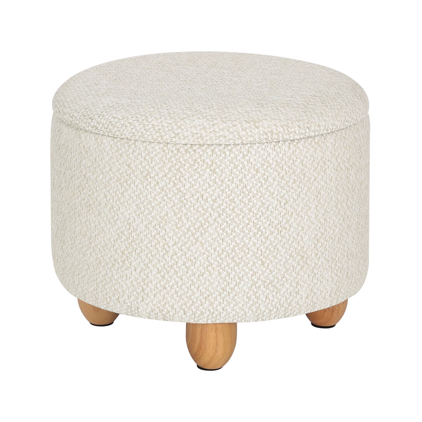 Upholstered Storage Pouf Ottoman with Lid and Pine Legs - Foldable Space-Saving Stool for Living Room and Bedroom