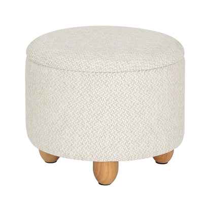 Upholstered Storage Pouf Ottoman with Lid and Pine Legs - Foldable Space-Saving Stool for Living Room and Bedroom
