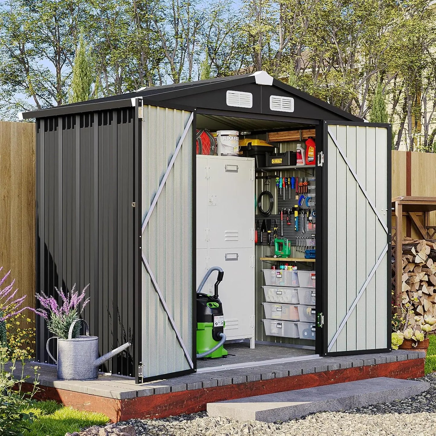 Aoxun 6X4 FT Metal Storage Shed with Sloping Roof, Lockable Door, and Rust-Proof Galvanized Steel for Efficient Outdoor Organization of Patio, Lawn, and Garden Tools