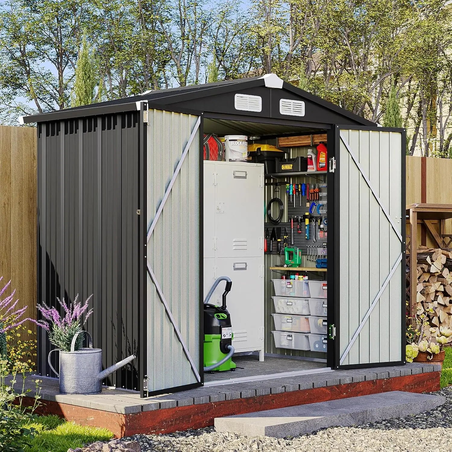 Aoxun 6X4 FT Metal Storage Shed with Sloping Roof, Lockable Door, and Rust-Proof Galvanized Steel for Efficient Outdoor Organization of Patio, Lawn, and Garden Tools
