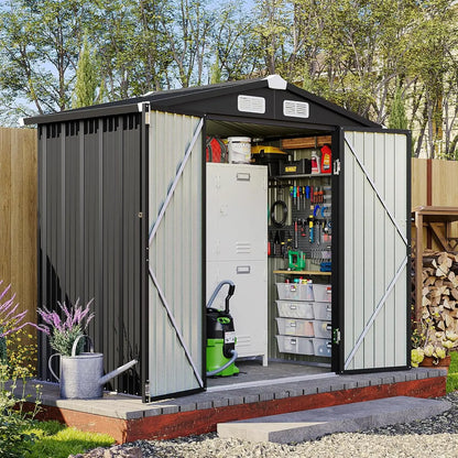 Aoxun 6X4 FT Metal Storage Shed with Sloping Roof, Lockable Door, and Rust-Proof Galvanized Steel for Efficient Outdoor Organization of Patio, Lawn, and Garden Tools