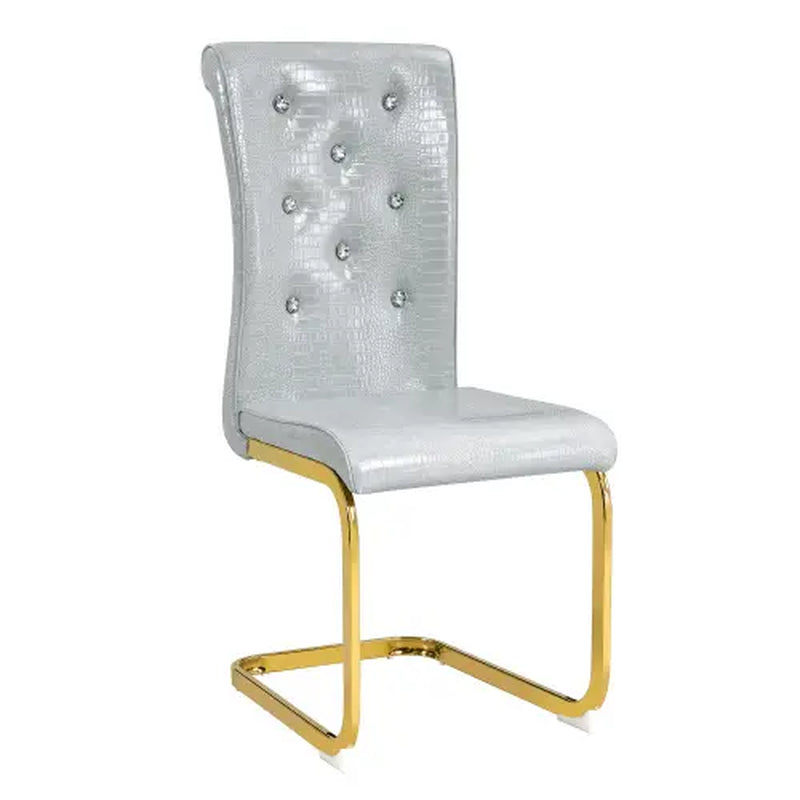 Set of 4/6 Retro Faux Crocodile Leather Dining Chairs with Crystal Buckle, Upholstered Bow-Shaped Metal Legs, Ideal for Living Room and Kitchen