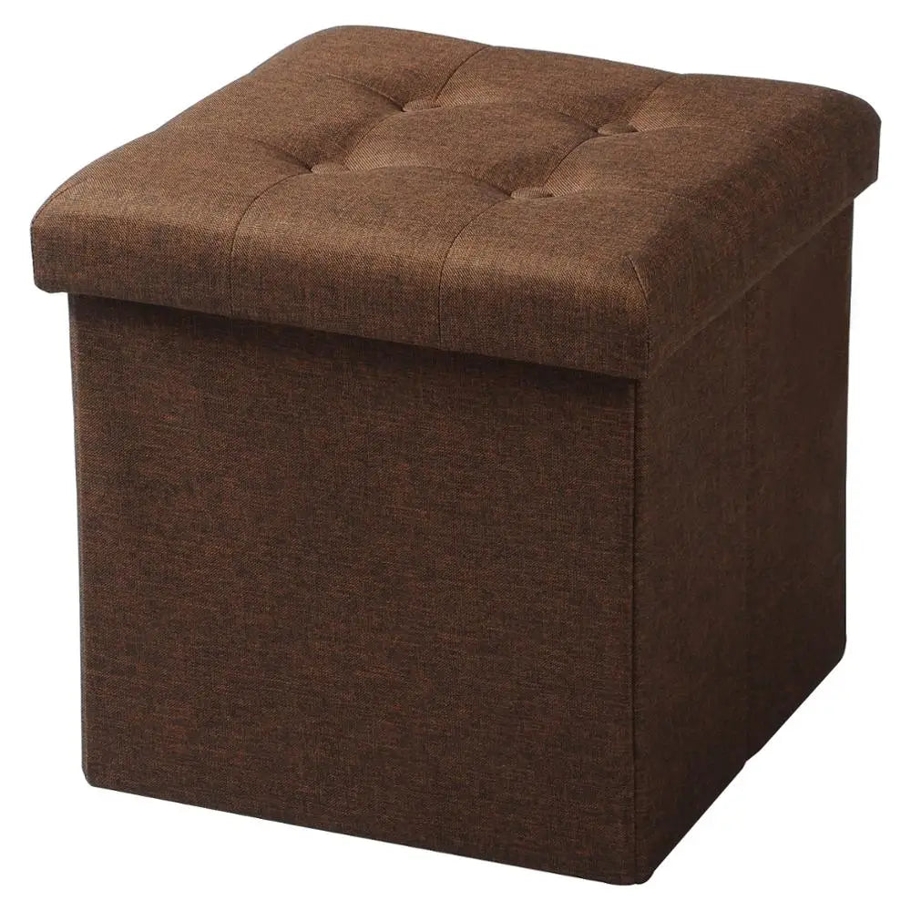 Foldable Grey Upholstered Storage Ottoman Chair and Footstool with Removable Cover