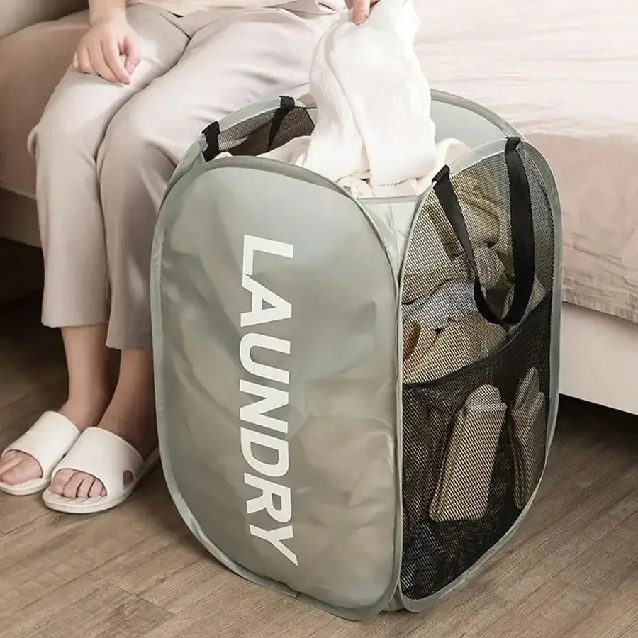Mesh Pop-Up Laundry Basket - Foldable Large Capacity Storage Solution for Dirty Clothes