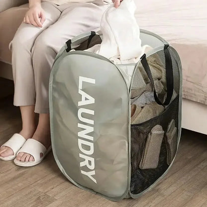 Mesh Pop-Up Laundry Basket - Foldable Large Capacity Storage Solution for Dirty Clothes