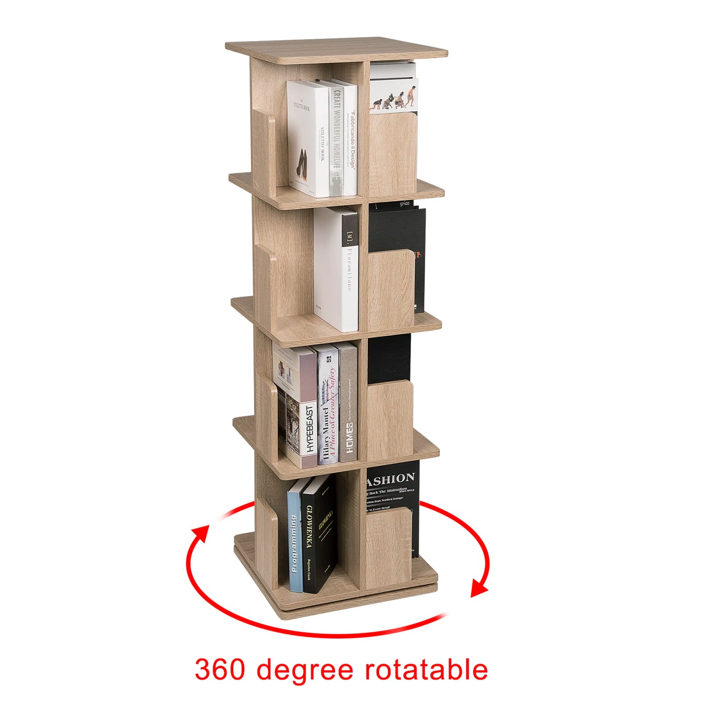39x39x97 cm MDF 360-Degree Rotating 3-Tier Bookcase Floor Shelf for Living Room Corner Storage