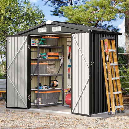Aoxun 6X4 FT Metal Storage Shed with Sloping Roof, Lockable Door, and Rust-Proof Galvanized Steel for Efficient Outdoor Organization of Patio, Lawn, and Garden Tools