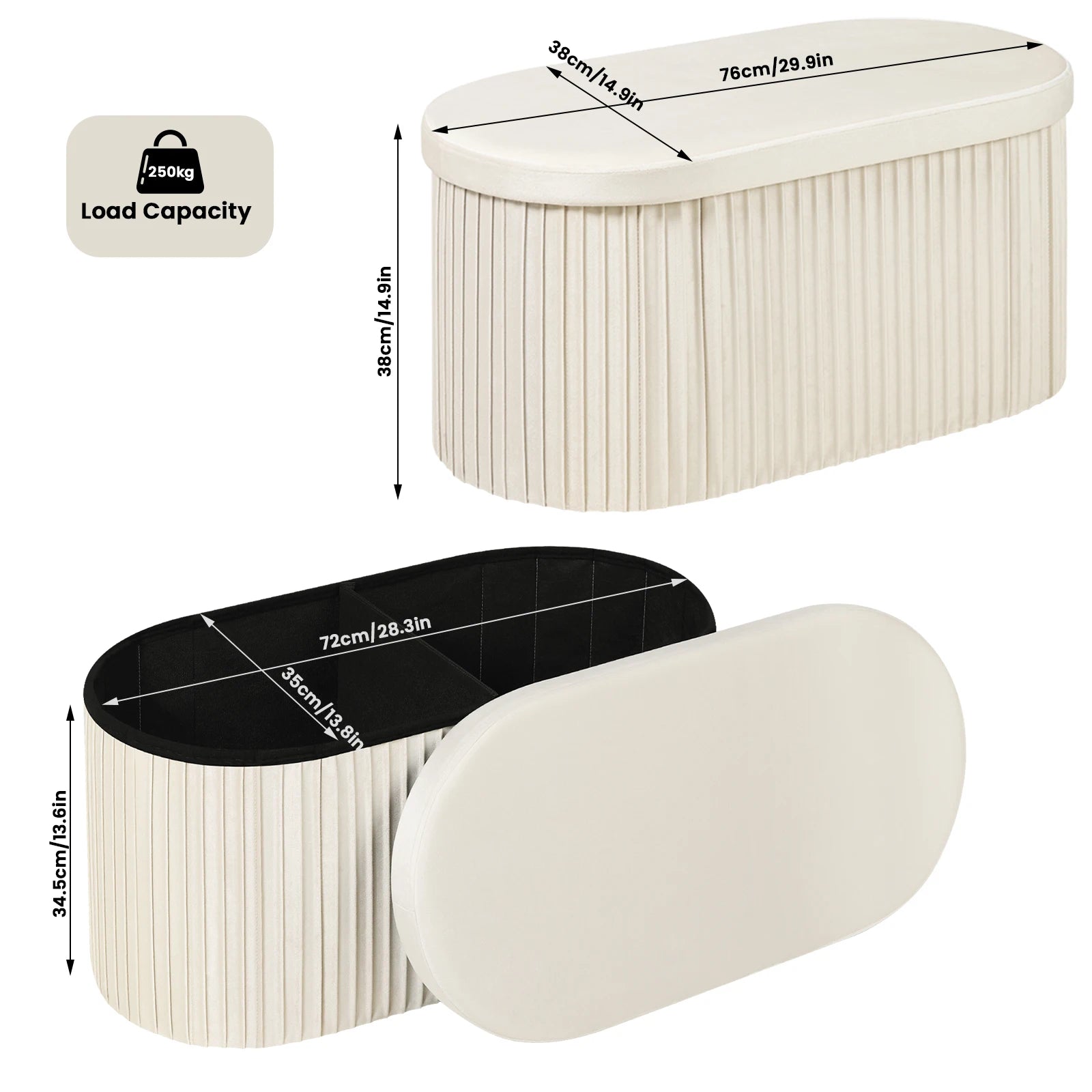 Velvet Round Ottoman with MDF Foldable Design and Removable Padded Lid - Stylish Storage Solution for Living Room Footstool
