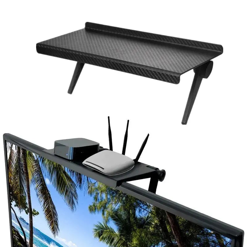 Single Unit Wireless Router and Set-Top Box Storage Rack for Computer and TV Screens - No Perforation Design