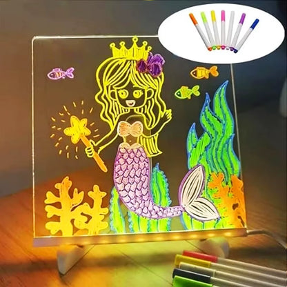 LED Message Board with Night Light - Colorful DIY Acrylic Drawing Board and 7 Pens for Children's Birthday Gifts